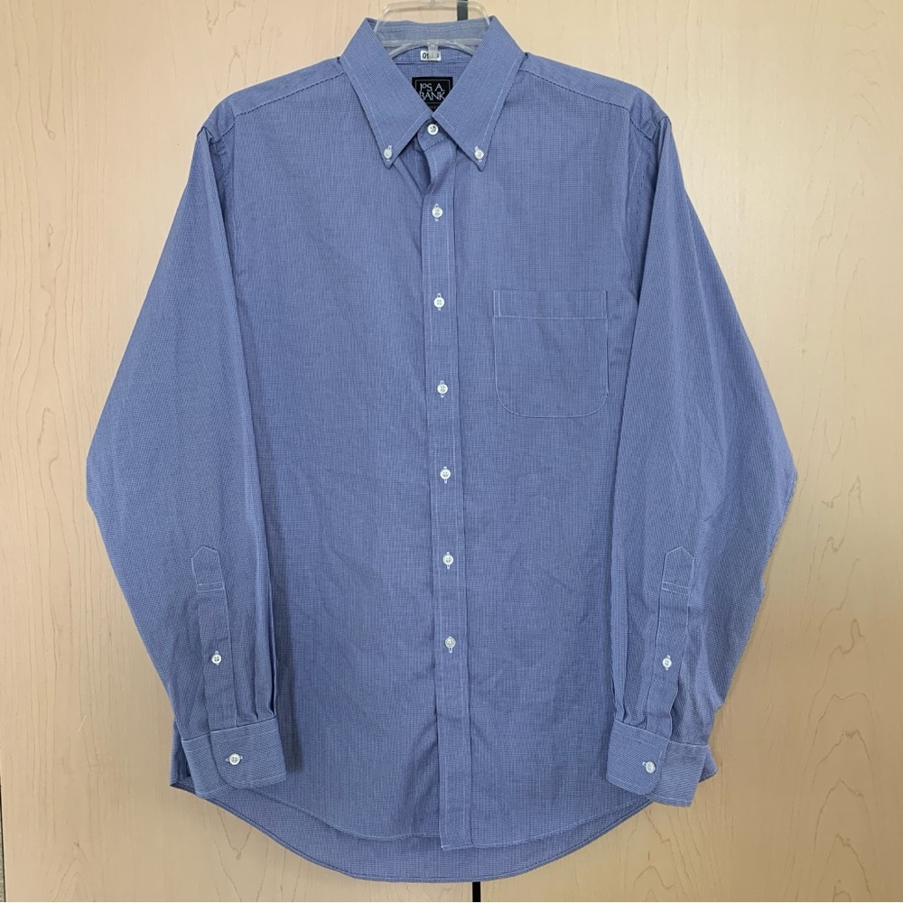 Jos.A.Bank Traveler Slim Fit Dress Shirt Mens long Sleeve Houndstooth Blue 16-34